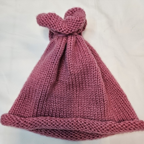 Hand Crafted Mauve Pink Hand knit Beanie Unisex Handmade crochet cap floral top - Picture 12 of 17